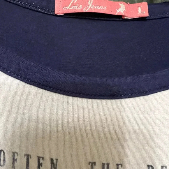 Lois jeans T-shirt, white and blue. Casual top, size Large L - Picture 4 of 4